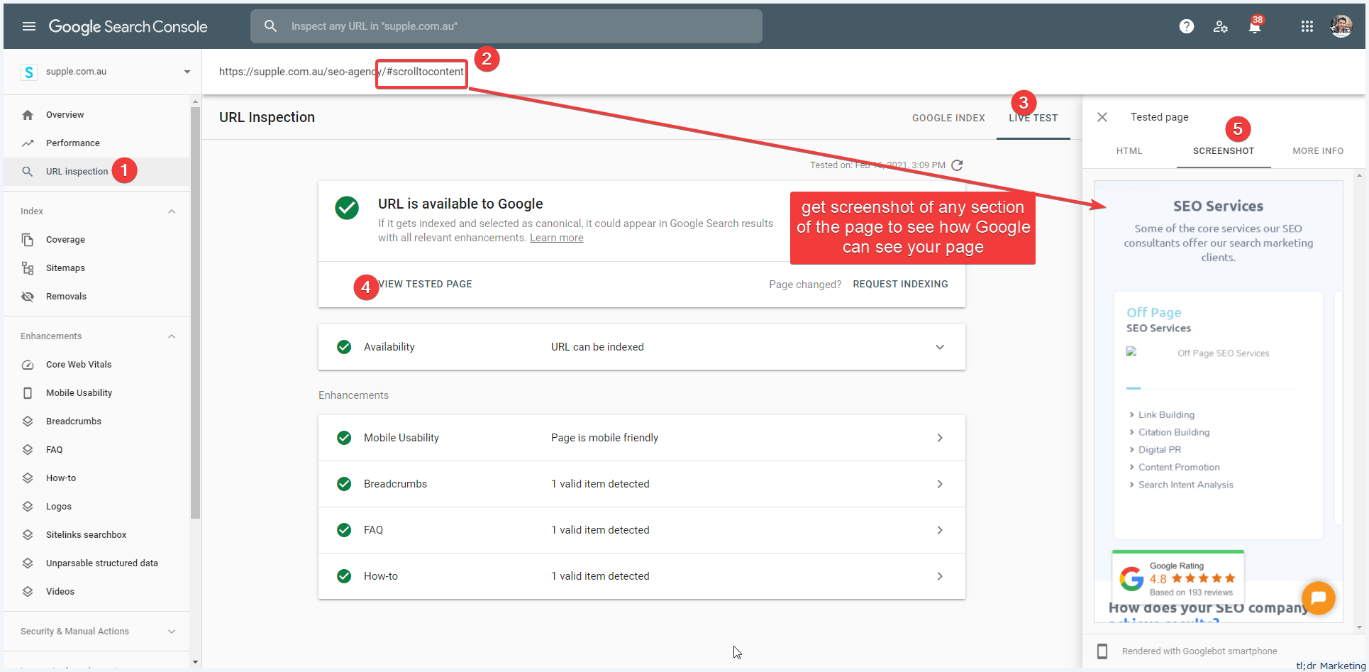 Get Search Console To Take Screenshot Of Any Part Of Your Page With Jumplinks