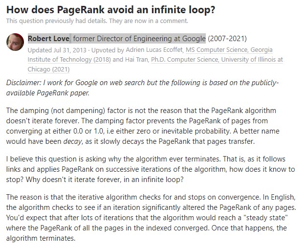 Googler Explains Why Pagerank Doesn’t Loop Infinitely