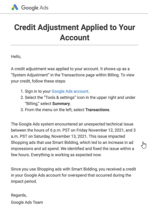 Google Issued Credits For Shopping Ads CPC Bug