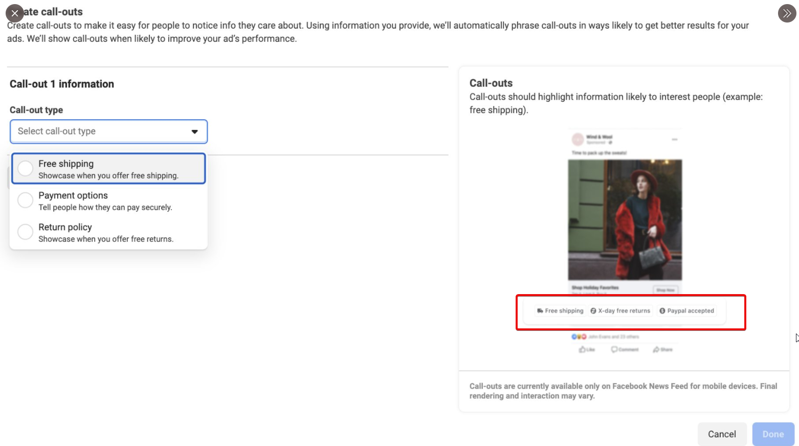 Facebook Ads Now Has A New Optional Call-Outs Option In The Ad Level