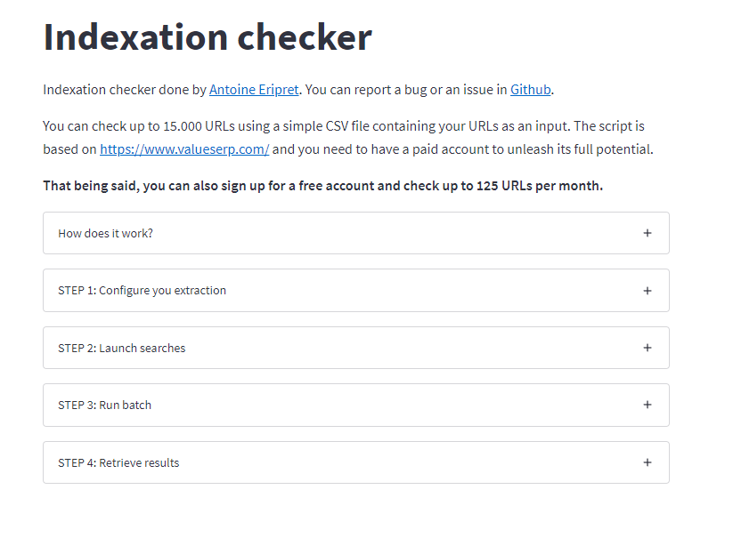 Bulk Indexation Checker (Limited To Top 20 Results)
