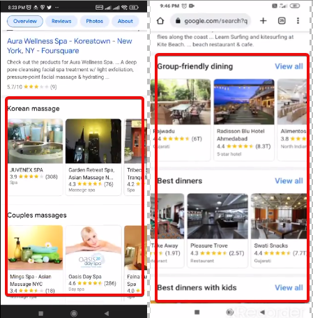 Google Local Search Results Tests Group Carousels based on Interests and More