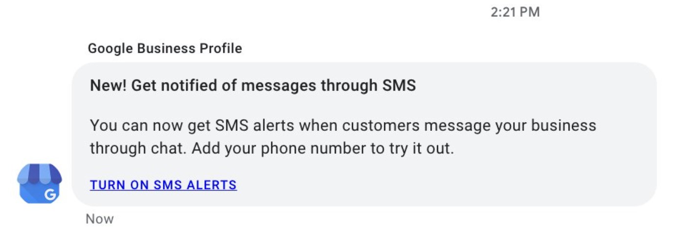 Google Testing SMS notification for Google Business Profile Chat Messages