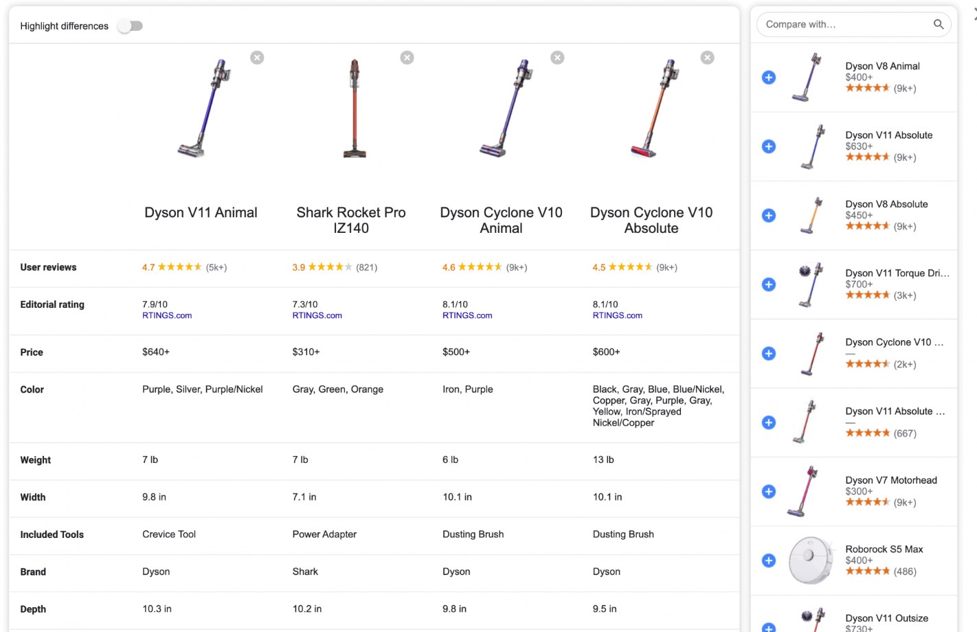 Google Search Product Comparison Tests Compare With More Products