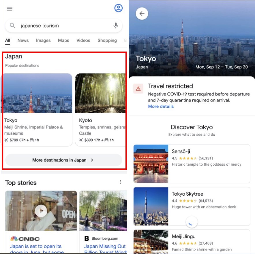 Google Launches Popular Destinations Mobile SERP Feature That Only Links To Google Own Explore Pages For Travel-Related Searches