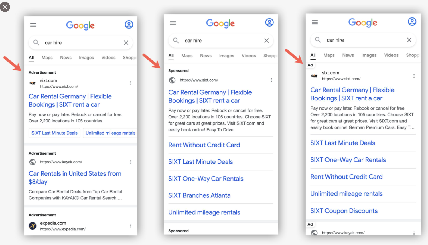 Google Tests New ad label variations on mobile with advertisement / sponsored label instead of Ads