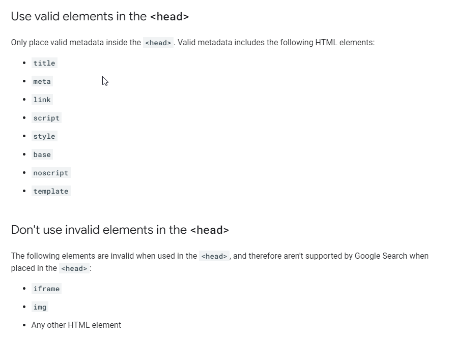 Google Adds New Documentation About Valid Elements In The HTML Head