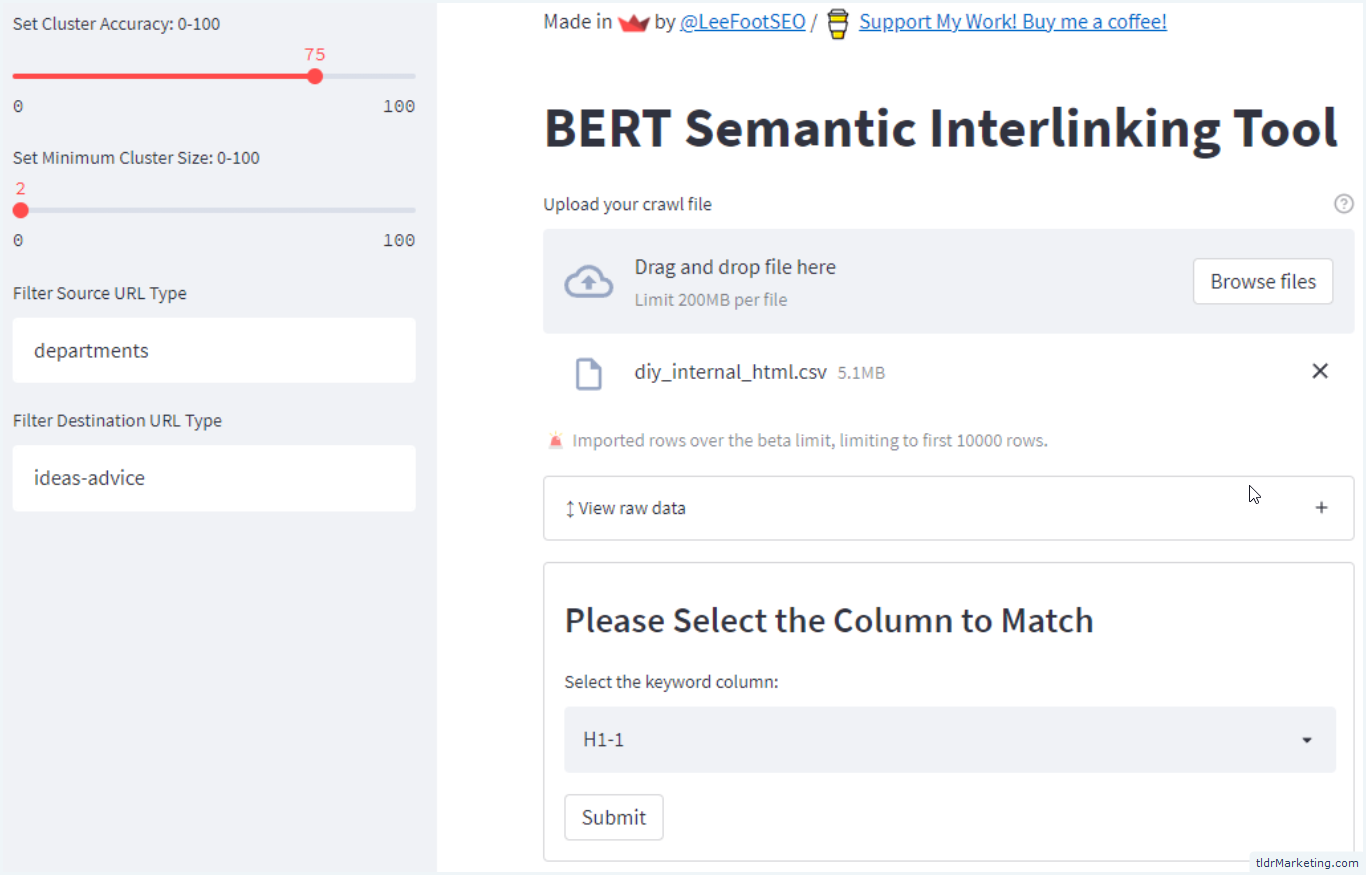 BERT Semantic Interlinking Tool using internal_html.csv file from ScreamingFrog