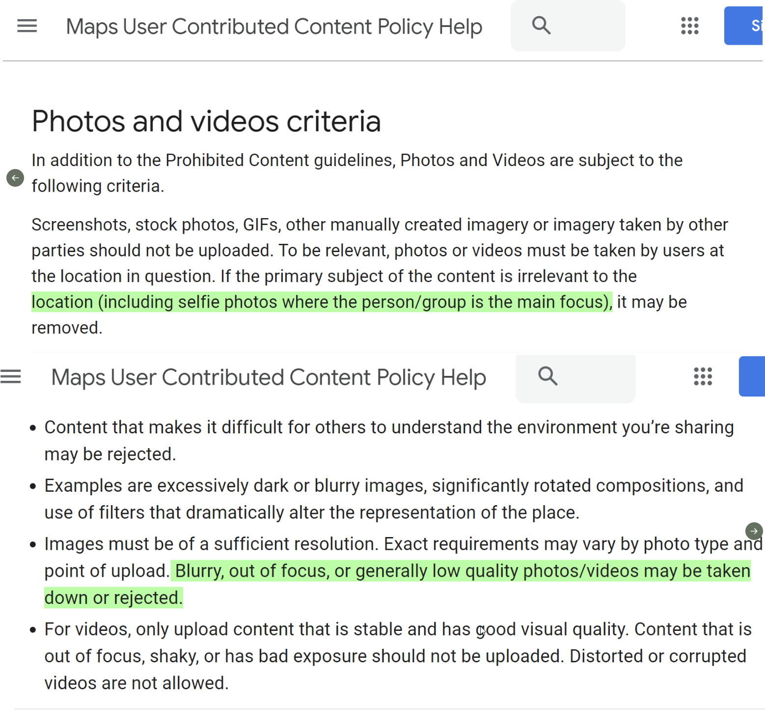 Google Maps Updated Their Help Center To Advise Users Not To Upload Selfies Or Photos That Are Blurry