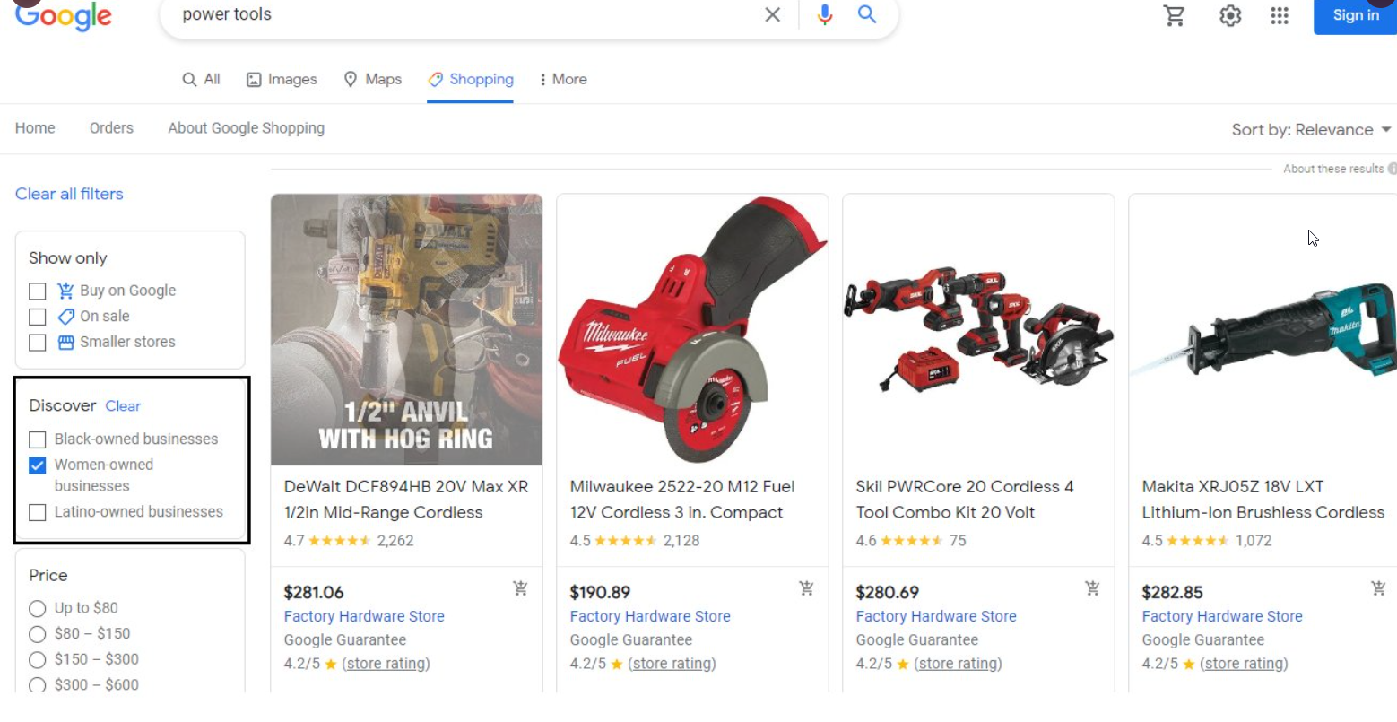 Google Shopping Search Discover Filter For Black, Women, Veteran & Latino Owned Businesses