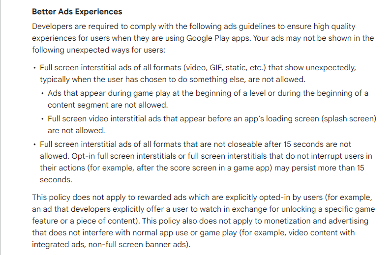 Google Play Is Updating Their Ads Policy Around Ads That Appear During Game Play At The Beginning Of A Level And More